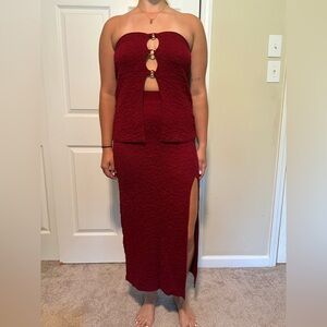 Celandine Puckered Side-Slit Maxi Skirt and Tube Top Set